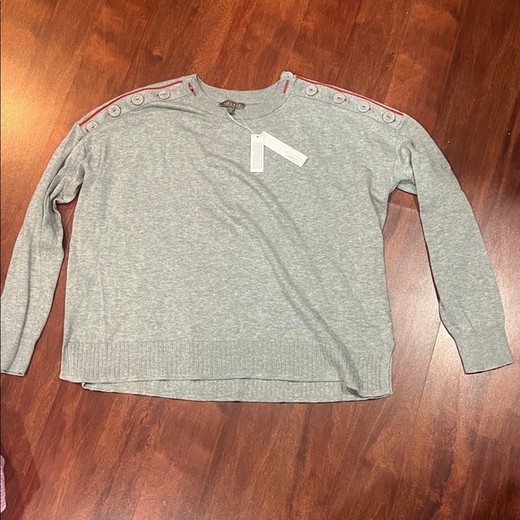 NWT size medium light grey Lilla P sweater with red button details